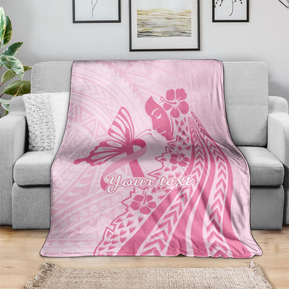 Pacific Girl and Butterfly Cancer Pink Ribbon Personalised Blanket