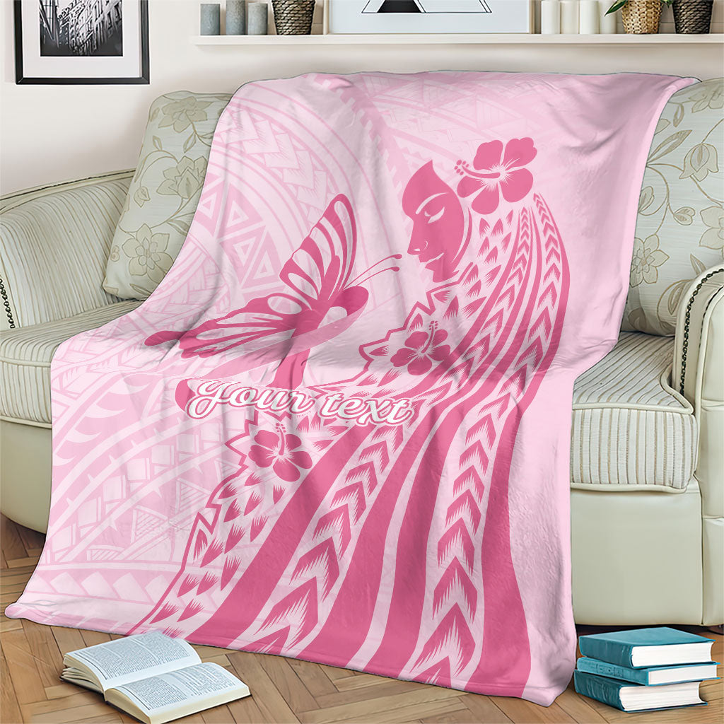 Pacific Girl and Butterfly Cancer Pink Ribbon Personalised Blanket