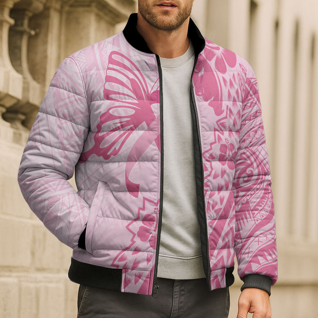 Pacific Girl and Butterfly Cancer Pink Ribbon Personalised Bomber Puffer Jacket