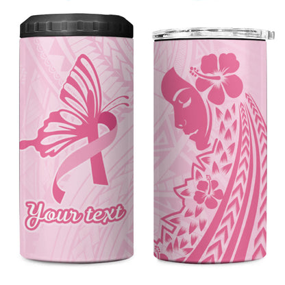 Pacific Girl and Butterfly Cancer Pink Ribbon Personalised 4 in 1 Can Cooler Tumbler