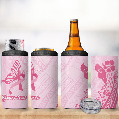 Pacific Girl and Butterfly Cancer Pink Ribbon Personalised 4 in 1 Can Cooler Tumbler