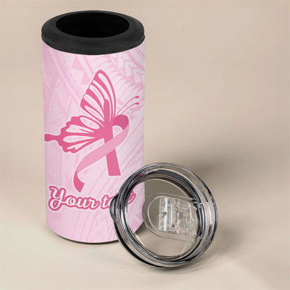 Pacific Girl and Butterfly Cancer Pink Ribbon Personalised 4 in 1 Can Cooler Tumbler