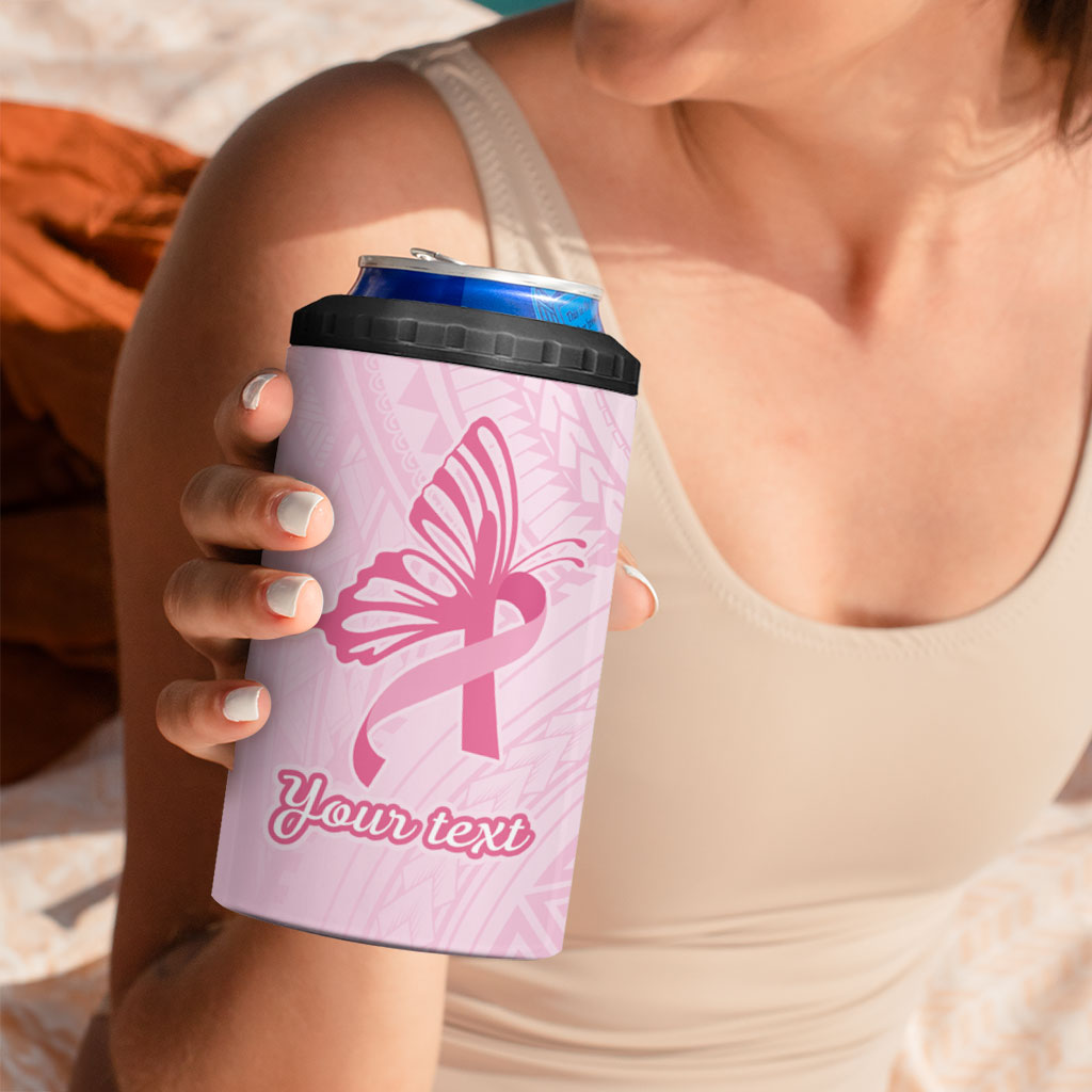 Pacific Girl and Butterfly Cancer Pink Ribbon Personalised 4 in 1 Can Cooler Tumbler