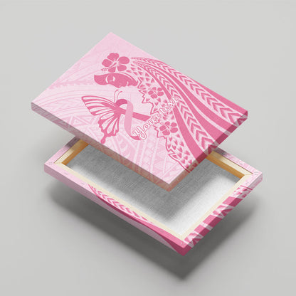 Pacific Girl and Butterfly Cancer Pink Ribbon Personalised Canvas Wall Art