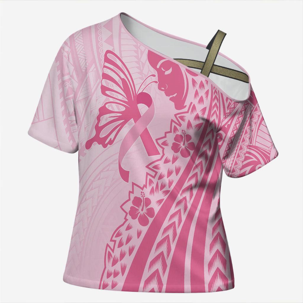 Pacific Girl and Butterfly Cancer Pink Ribbon Personalised Cross Shoulder Shirt