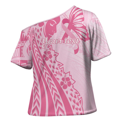 Pacific Girl and Butterfly Cancer Pink Ribbon Personalised Cross Shoulder Shirt