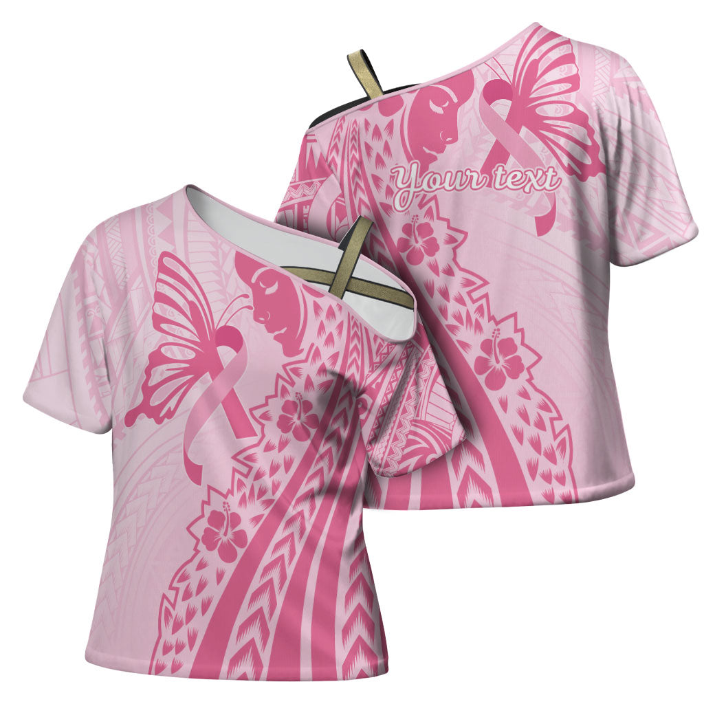 Pacific Girl and Butterfly Cancer Pink Ribbon Personalised Cross Shoulder Shirt