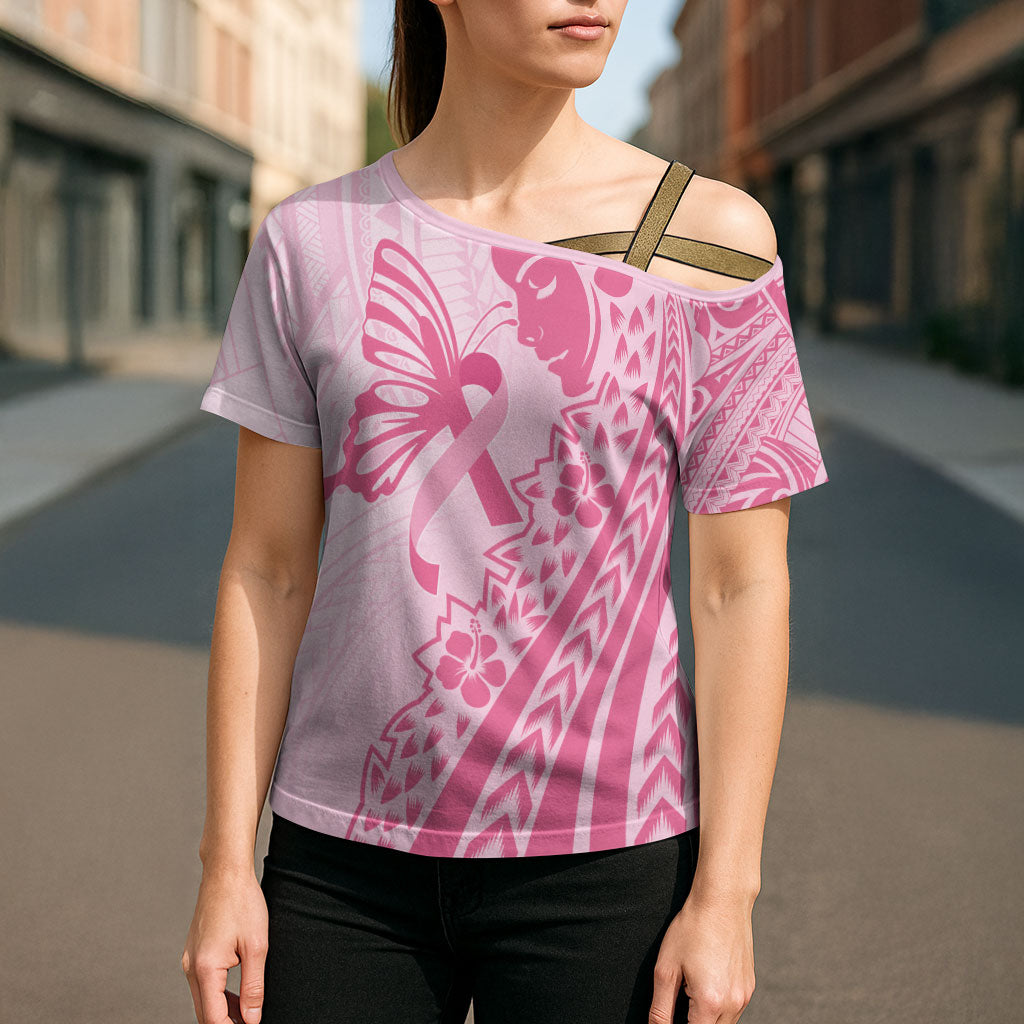 Pacific Girl and Butterfly Cancer Pink Ribbon Personalised Cross Shoulder Shirt