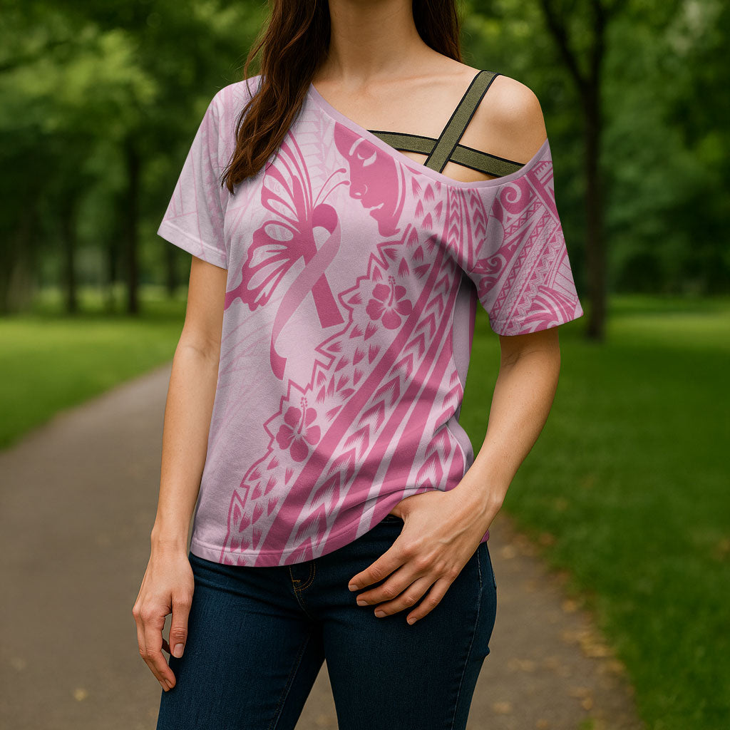 Pacific Girl and Butterfly Cancer Pink Ribbon Personalised Cross Shoulder Shirt