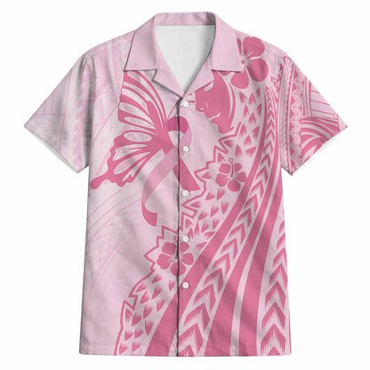 Pacific Girl and Butterfly Cancer Pink Ribbon Personalised Hawaiian Shirt