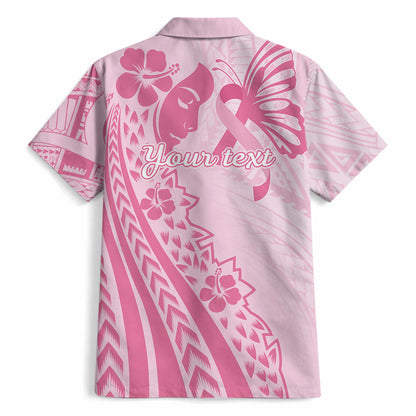 Pacific Girl and Butterfly Cancer Pink Ribbon Personalised Hawaiian Shirt