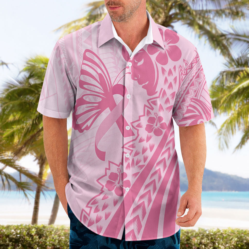 Pacific Girl and Butterfly Cancer Pink Ribbon Personalised Hawaiian Shirt