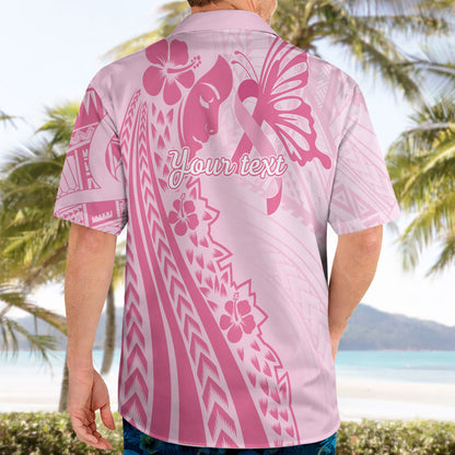 Pacific Girl and Butterfly Cancer Pink Ribbon Personalised Hawaiian Shirt