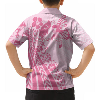 Pacific Girl and Butterfly Cancer Pink Ribbon Personalised Hawaiian Shirt
