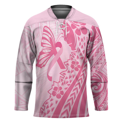 Pacific Girl and Butterfly Cancer Pink Ribbon Personalised Hockey Jersey