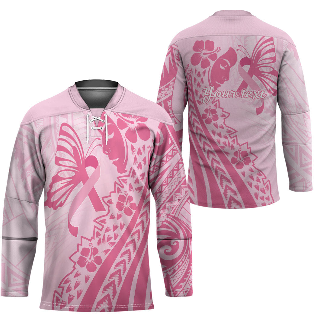 Pacific Girl and Butterfly Cancer Pink Ribbon Personalised Hockey Jersey