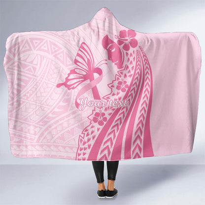 Pacific Girl and Butterfly Cancer Pink Ribbon Personalised Hooded Blanket