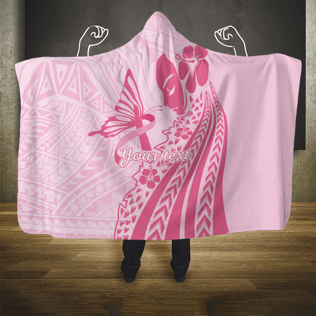 Pacific Girl and Butterfly Cancer Pink Ribbon Personalised Hooded Blanket