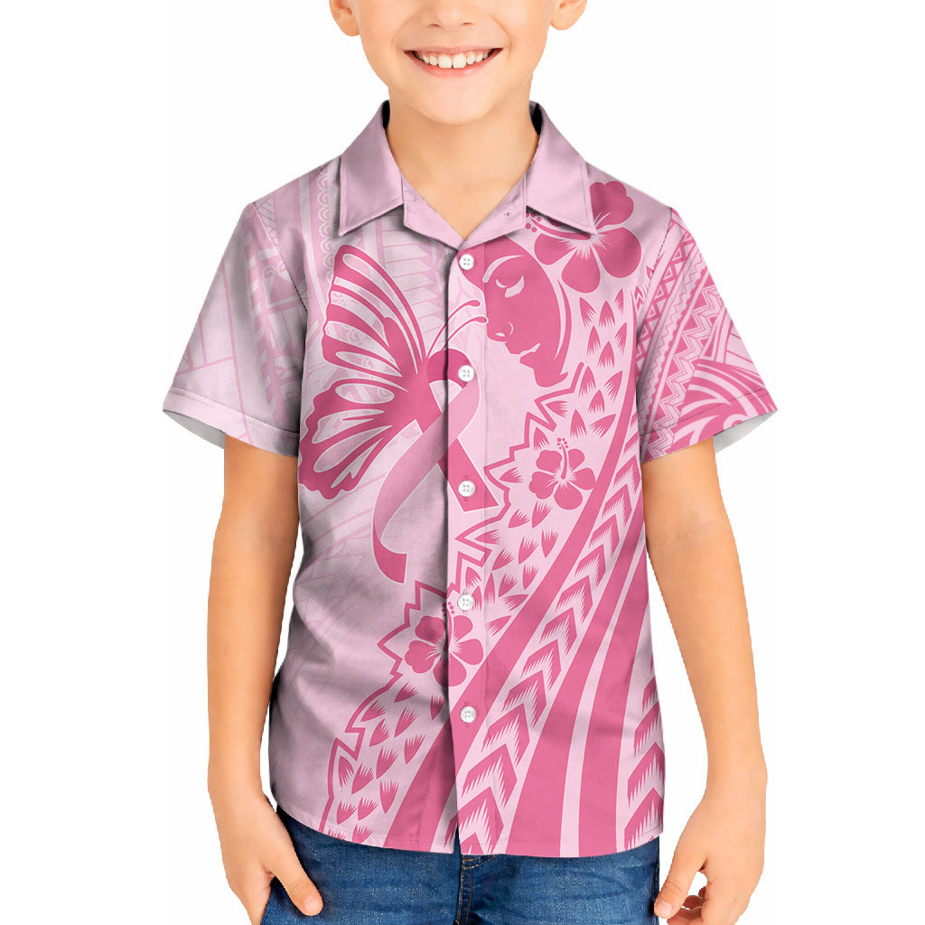 Pacific Girl and Butterfly Cancer Pink Ribbon Personalised Kid Hawaiian Shirt