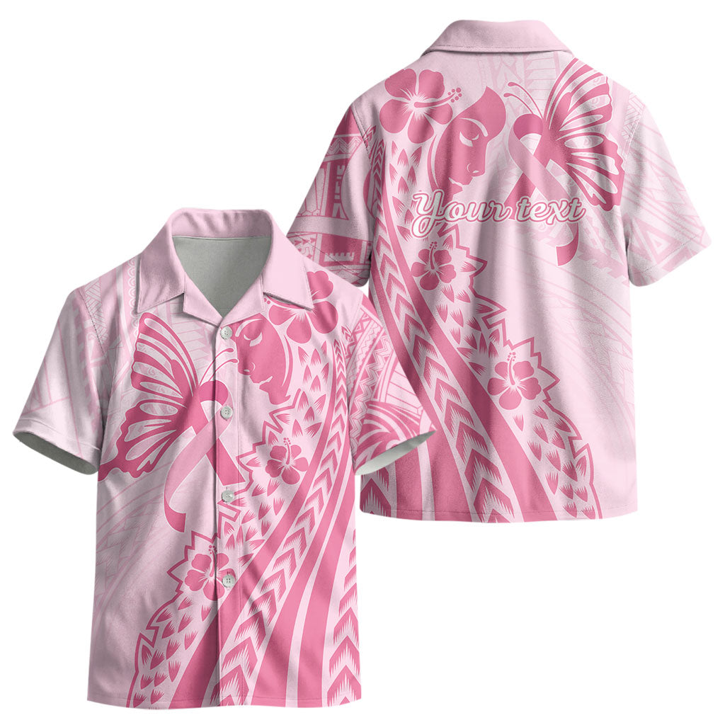 Pacific Girl and Butterfly Cancer Pink Ribbon Personalised Kid Hawaiian Shirt