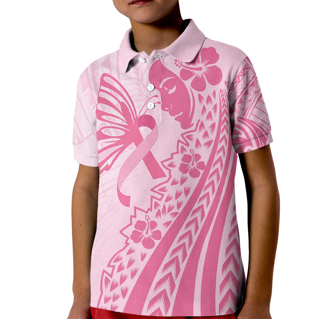 Pacific Girl and Butterfly Cancer Pink Ribbon Personalised Kid Polo Shirt