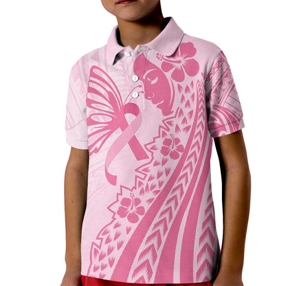Pacific Girl and Butterfly Cancer Pink Ribbon Personalised Kid Polo Shirt
