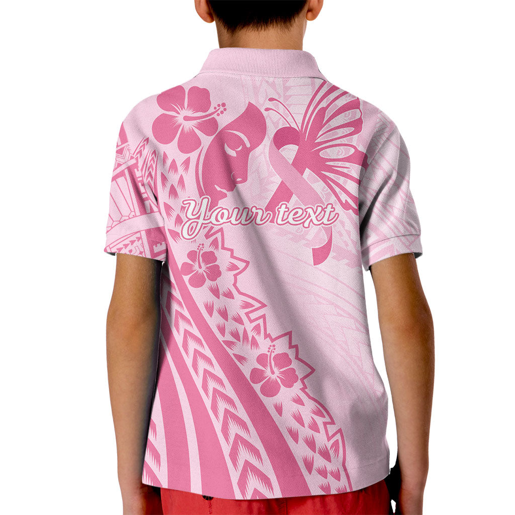 Pacific Girl and Butterfly Cancer Pink Ribbon Personalised Kid Polo Shirt