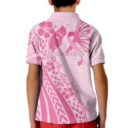 Pacific Girl and Butterfly Cancer Pink Ribbon Personalised Kid Polo Shirt
