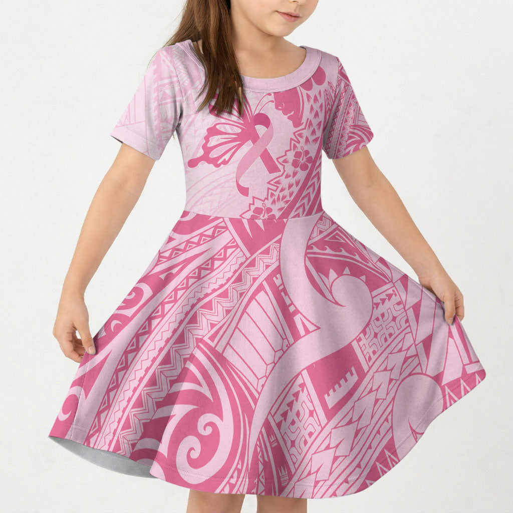 Pacific Girl and Butterfly Cancer Pink Ribbon Personalised Kid Short Sleeve Dress