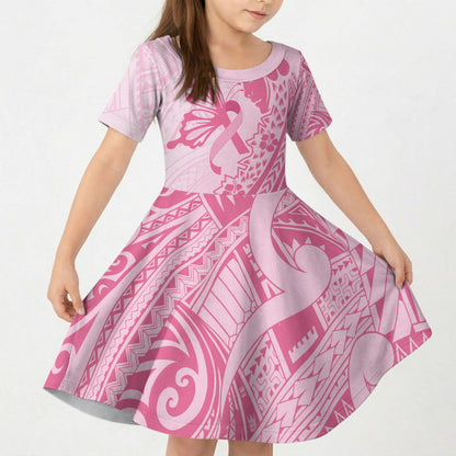 Pacific Girl and Butterfly Cancer Pink Ribbon Personalised Kid Short Sleeve Dress