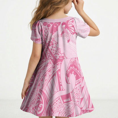 Pacific Girl and Butterfly Cancer Pink Ribbon Personalised Kid Short Sleeve Dress