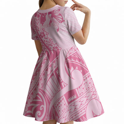 Pacific Girl and Butterfly Cancer Pink Ribbon Personalised Kid Short Sleeve Dress