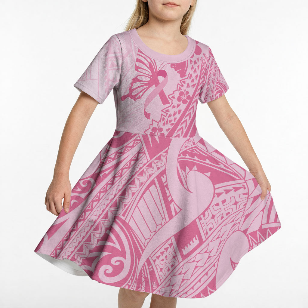 Pacific Girl and Butterfly Cancer Pink Ribbon Personalised Kid Short Sleeve Dress