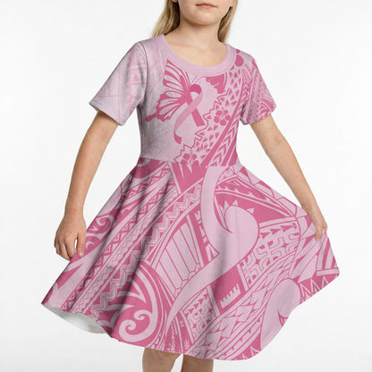 Pacific Girl and Butterfly Cancer Pink Ribbon Personalised Kid Short Sleeve Dress