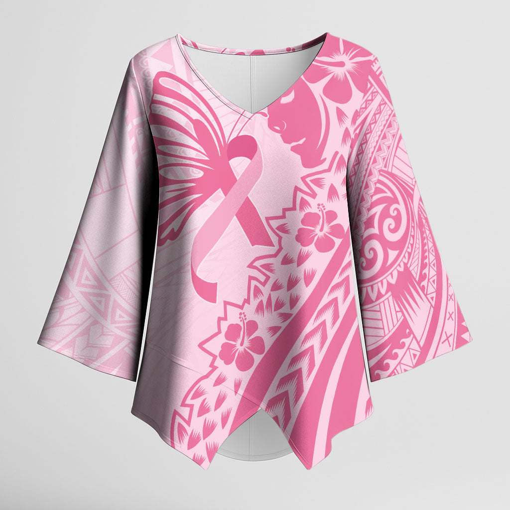 Pacific Girl and Butterfly Cancer Pink Ribbon Personalised Kimono Sleeve Blouse