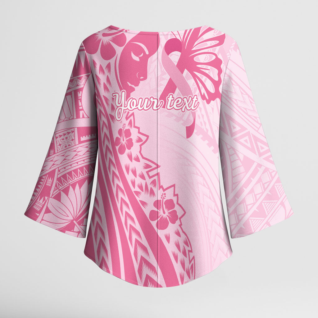 Pacific Girl and Butterfly Cancer Pink Ribbon Personalised Kimono Sleeve Blouse