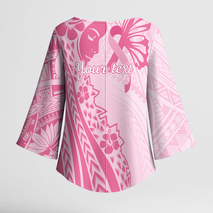 Pacific Girl and Butterfly Cancer Pink Ribbon Personalised Kimono Sleeve Blouse