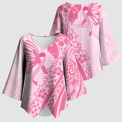 Pacific Girl and Butterfly Cancer Pink Ribbon Personalised Kimono Sleeve Blouse