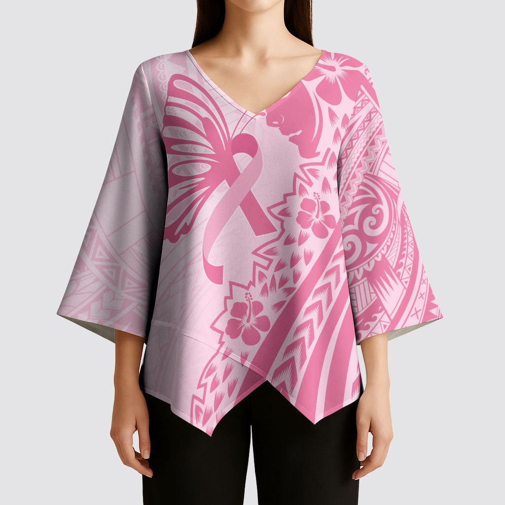 Pacific Girl and Butterfly Cancer Pink Ribbon Personalised Kimono Sleeve Blouse