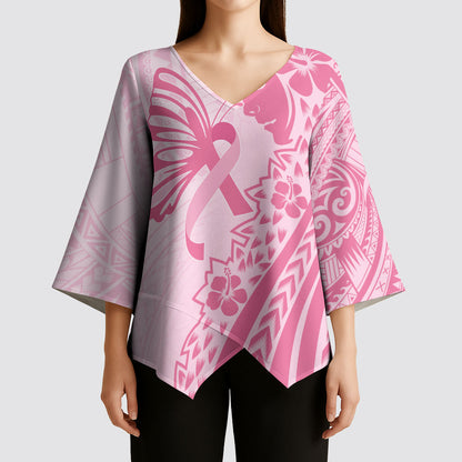 Pacific Girl and Butterfly Cancer Pink Ribbon Personalised Kimono Sleeve Blouse
