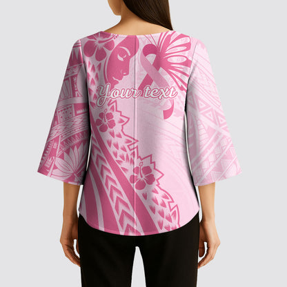 Pacific Girl and Butterfly Cancer Pink Ribbon Personalised Kimono Sleeve Blouse