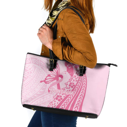 Pacific Girl and Butterfly Cancer Pink Ribbon Personalised Leather Tote Bag