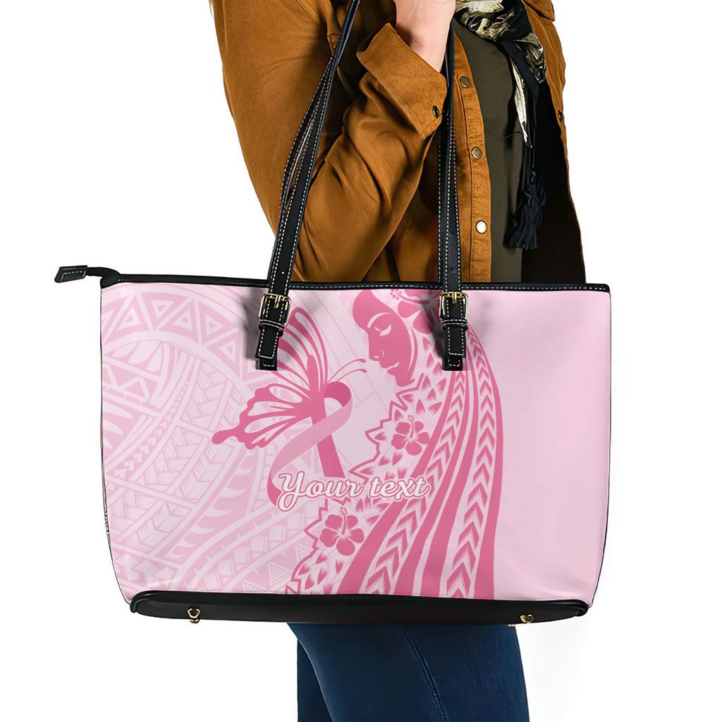 Pacific Girl and Butterfly Cancer Pink Ribbon Personalised Leather Tote Bag