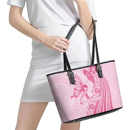 Pacific Girl and Butterfly Cancer Pink Ribbon Personalised Leather Tote Bag