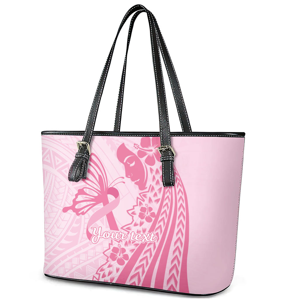 Pacific Girl and Butterfly Cancer Pink Ribbon Personalised Leather Tote Bag