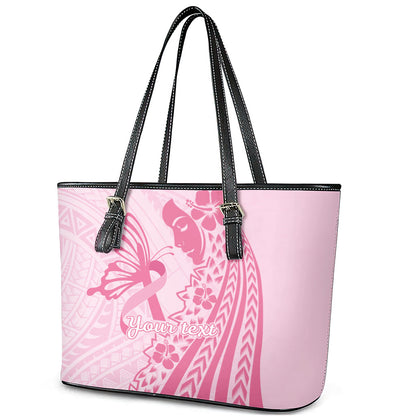 Pacific Girl and Butterfly Cancer Pink Ribbon Personalised Leather Tote Bag