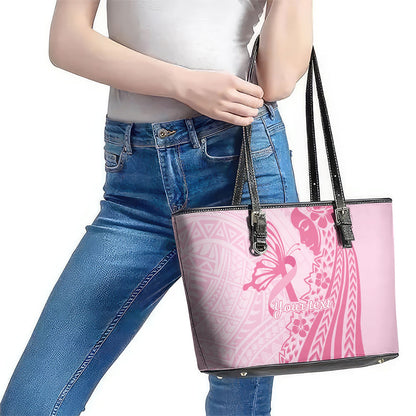 Pacific Girl and Butterfly Cancer Pink Ribbon Personalised Leather Tote Bag