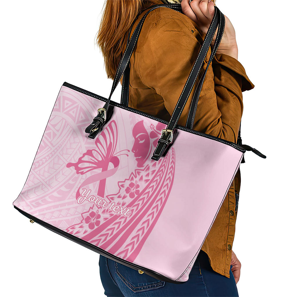 Pacific Girl and Butterfly Cancer Pink Ribbon Personalised Leather Tote Bag