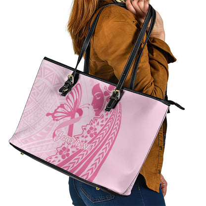 Pacific Girl and Butterfly Cancer Pink Ribbon Personalised Leather Tote Bag