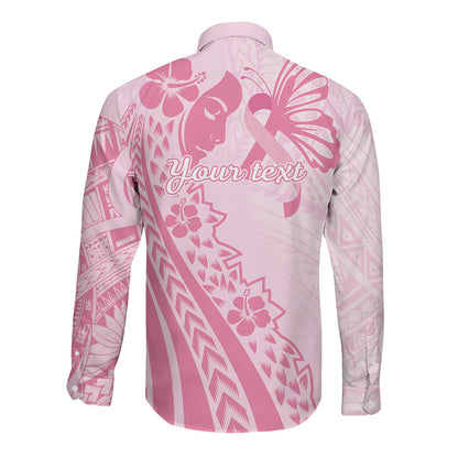 Pacific Girl and Butterfly Cancer Pink Ribbon Personalised Long Sleeve Button Shirt